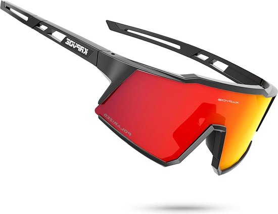 KAPVOE Polarized Cycling Glasses with 4 Interchangeable Lenses TR90 Frame for Men Women Sport Sunglasses Sport Cycling MTB Cycling Glasses Sport 01 Red Black