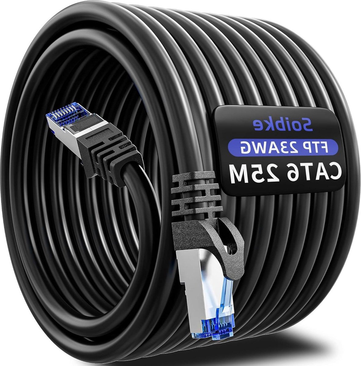 25m Ethernetkabel Cat6 - Hoge Snelheid - Zwarte FTP - Waterdicht - Router Switch Modem