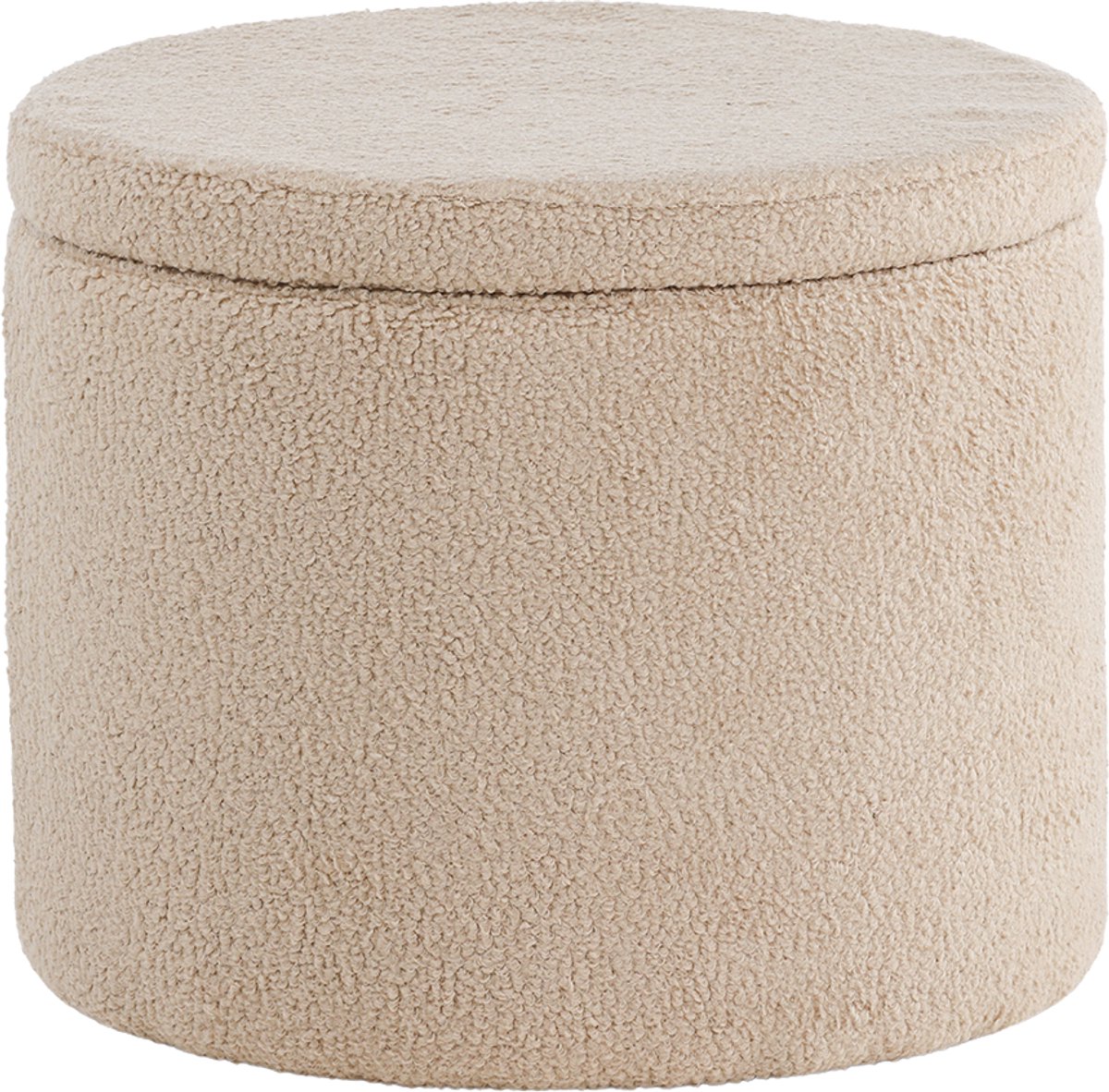 Nest living Amelia Poef Teddystof Beige - Met Opbergruimte - Rond - Met Deksel - Ø 51 x 43 cm