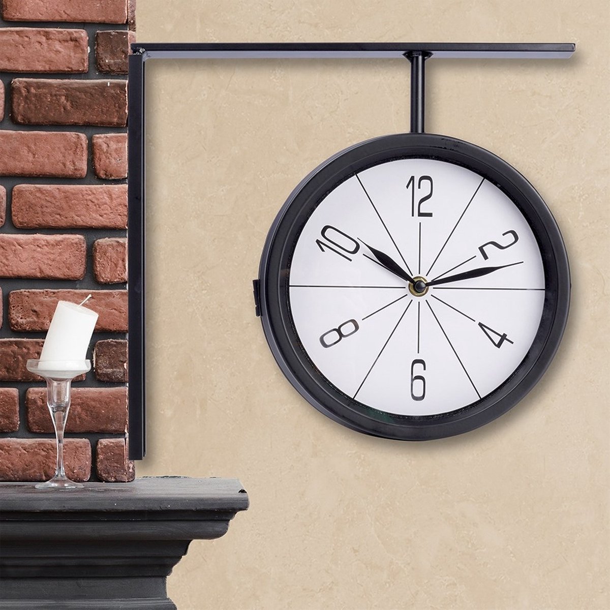 Retro Dubbelzijdige Wandklok – Zwart, Smeedijzer, 20 Cm Wijzerplaat, Romeinse Cijfers, Waterdicht, Voor Binnen En Buiten, Met Stille Werking
