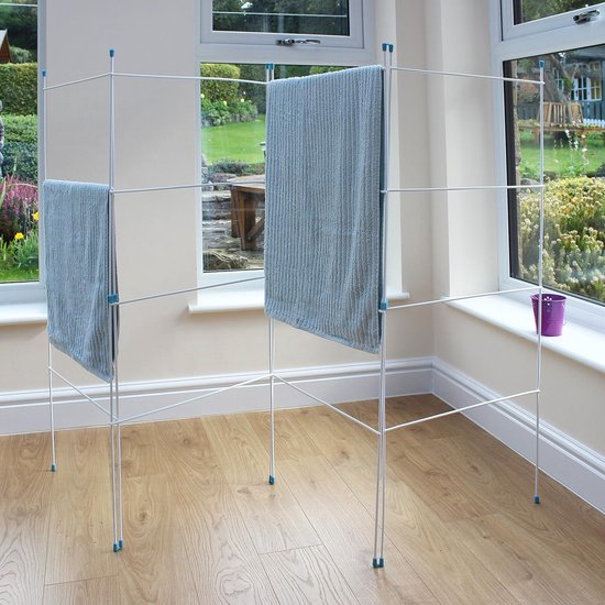 Innotic Airer Droogrek voor kleding, 4 niveaus, grote opvouwbare basis, rollende roestvrijstalen wasdrogerrekken voor binnen en buiten, grijs