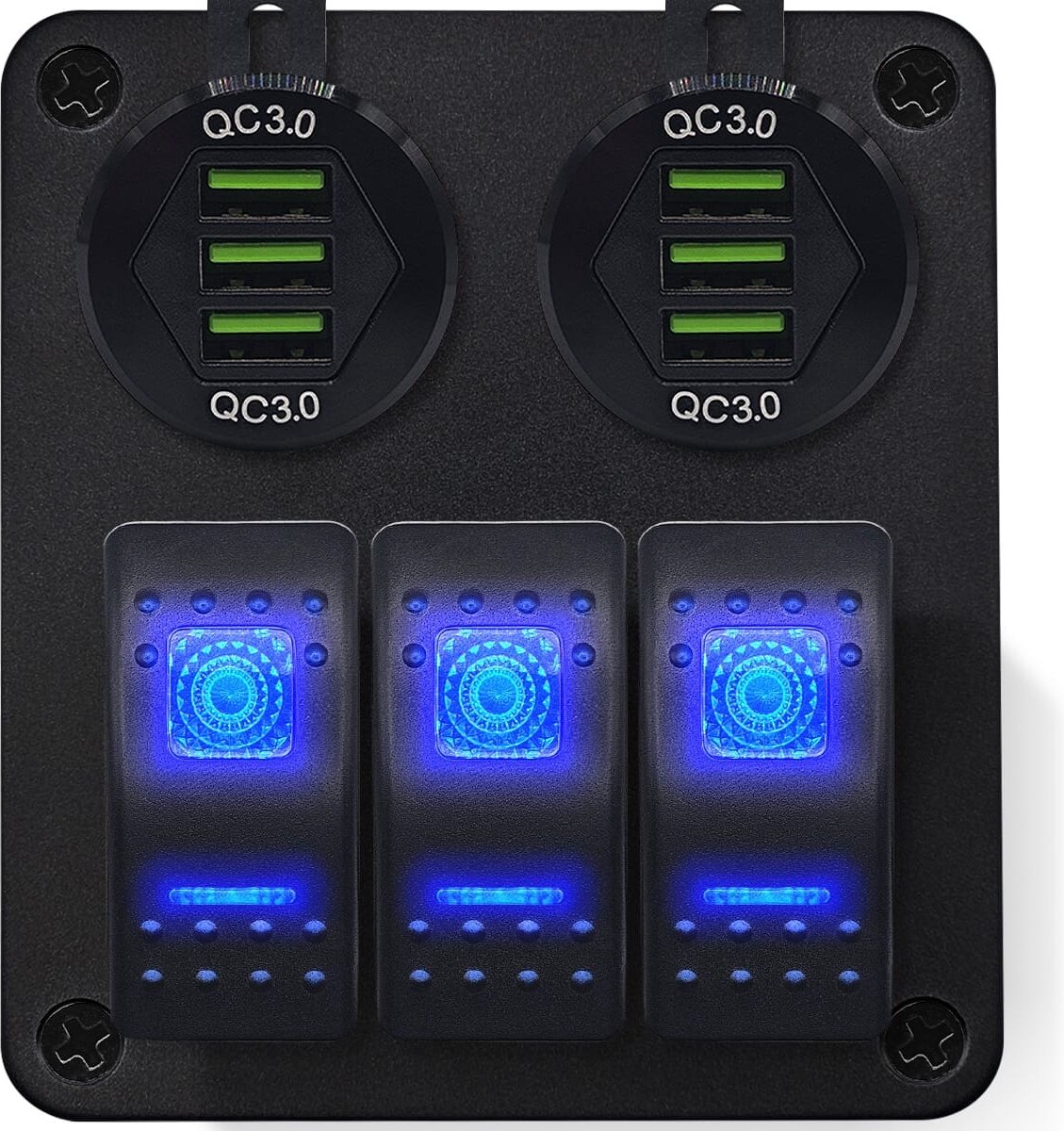ProRide Schakelpaneel 12V voor Auto/Boot - USB Stopcontact 6 Poorten - QC3.0 - DS2085B - 3 schakelaars