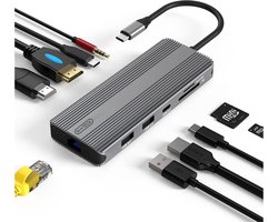 M-TECK Portable USB-C Docking Station Hub met 2 x HDMI - 2 x USB 3.0 - 2 - USB-C - Ethernet - Kaartlezer - 3.5mm audio - Geschikt voor Laptop