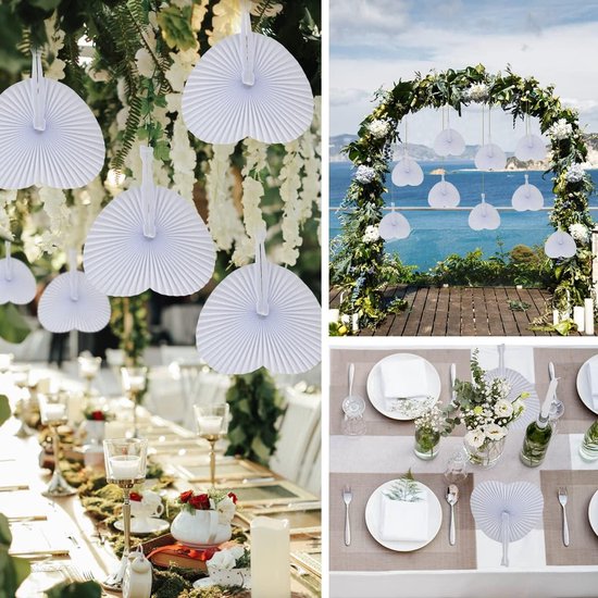 48 Éventails Cœur Blanc Pour Mariage - Décoration Élégante Et Rafraîchissante