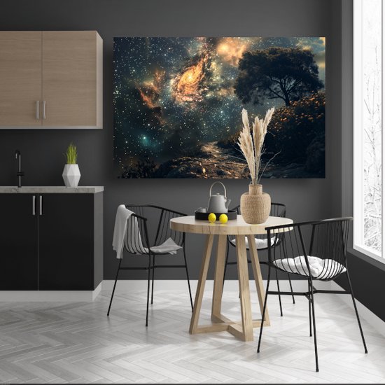 Nachtsky schilderijen - Natuur wanddecoratie - Schilderijen canvas Sterren - Muurdecoratie industrieel - Schilderijen canvas met baklijst - Woondecoratie canvas met baklijst 150x100 cm