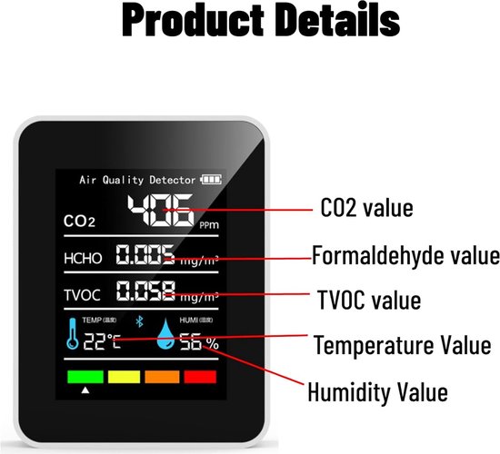 Moniteur de qualité de l'air, Détection de Détection Précoce CO2 Détecteur Portable Analyse de Performance Portable Pouce sans étalonnage pour la Maison pour la Maison Moniteur de qualité de l'air, Détection de Détection Précoce CO2 Détecteur Portable Analyse de Performance Portable Pouce sans étalonnage pour la Maison pour la Maison
