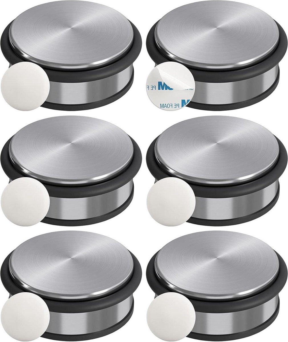 Stainless steel 1.2 kg door stop + wall door stop no drilling - non-slip base - various quantities - pack of 6 pieces