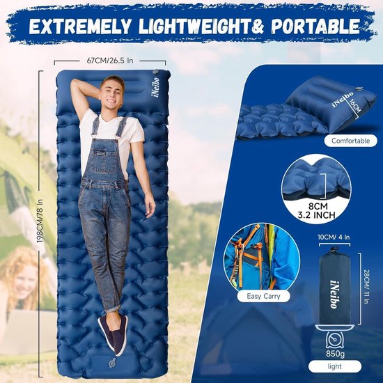 Opblaasbare slaapmat met ingebouwde voetpomp - Compact en waterdicht - Campingluchtmatras voor outdooractiviteiten - Kamperen, backpacken, wandelen, reizen van Merkloos — afbeelding 2