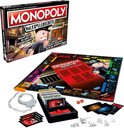 Monopoly Valsspelers Editie bordspel en doos, met Mr. Monopoly, gevangenis, geld, dobbelstenen en fiches.