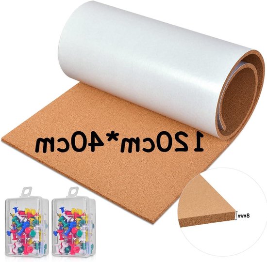 Rouleau De Planche De Liège Naturel 8 Mm D'Épaisseur - Autocollant - 47 X 16 Pouces - Avec 100 Punaises - Pour Mur, Bureau, DIY - 12