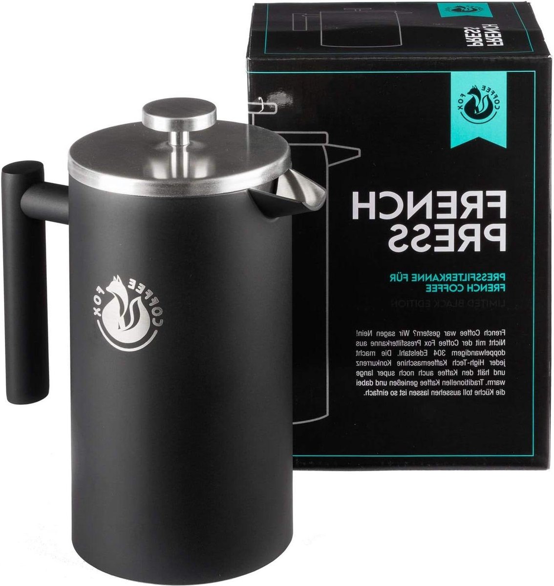 French press koffiepot van dubbelwandig roestvrij staal Zwarte persfilterkan Franse koffiepers 1000 ml