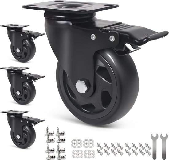 Bureaustoel Caster Wielen Vervanging (Set van 5) voor alle vloeren (hardhouten vloeren, tapijt, bureauvloermat), zware bureaustoel wielen, 2,4 inch, universele maat (zwart