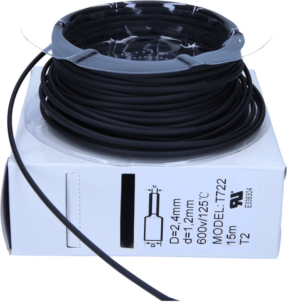 15m krimpkous zwart I 2:1 I van 2,4 mm tot 1,2 mm I Waterdicht tot IP67 I Industriële kwaliteit