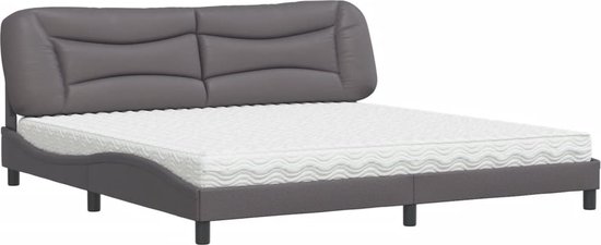 vidaXL - Bed - met - matras - kunstleer - grijs - 200x200 - cm