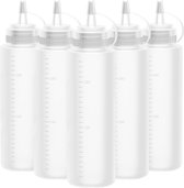 Gvolatee Squeeze Bottle, Pack of 5, 250 ml, Plastic Squeeze Bottle with Lids, BPA-Free, Leak-Proof Bottles for Painting, Baking, Ketchup, Sharp Sauce, Olive Oil, Sauce Bottle