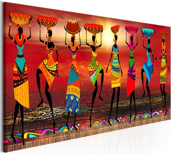 Peinture - Danseuses d' Afrique , multicolore, 3 tailles, Impression Premium sur toile italienne authentique, Décoration murale