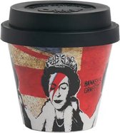 Quy Cup - 90 ml Ecologische Espresso Reisbeker - De originele Banksy's Graffiti "Lizzy Stardust" met zwart siliconen deksel 7x7x7cm