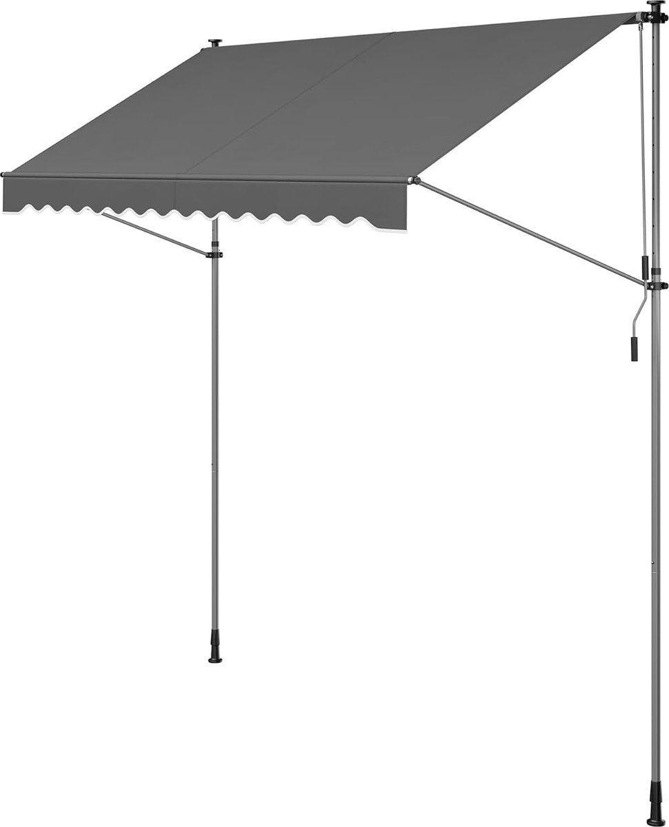 SONGMICS Clip-on zonwering, balkonluifel, in hoogte verstelbaar, met zwengel, zonwering, voor balkon, terras, tuin, 300 x 120 cm, antraciet