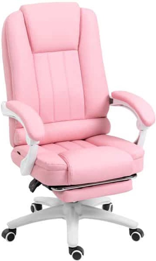 Comfortabele Ergonomische Bureaustoel met Voetsteun - Stijlvol Roze/Wit Design