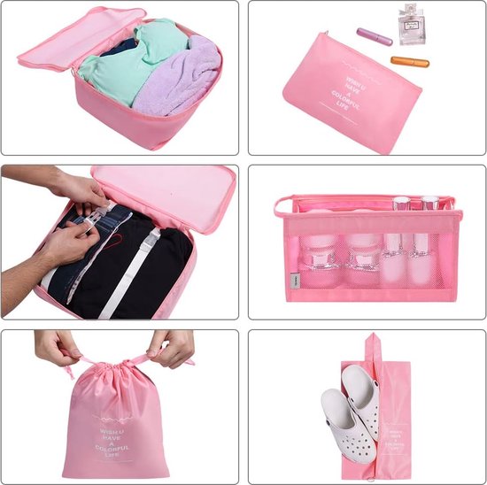 OSDUE Inpakkubussen, 8 stuks reisorganizer, inpaktassen, reisbagage, inpakorganizers, waterdichte reisbenodigdheden, tas voor kleding, schoenen, cosmetica, toiletartikelen, opbergzakken (Cactus