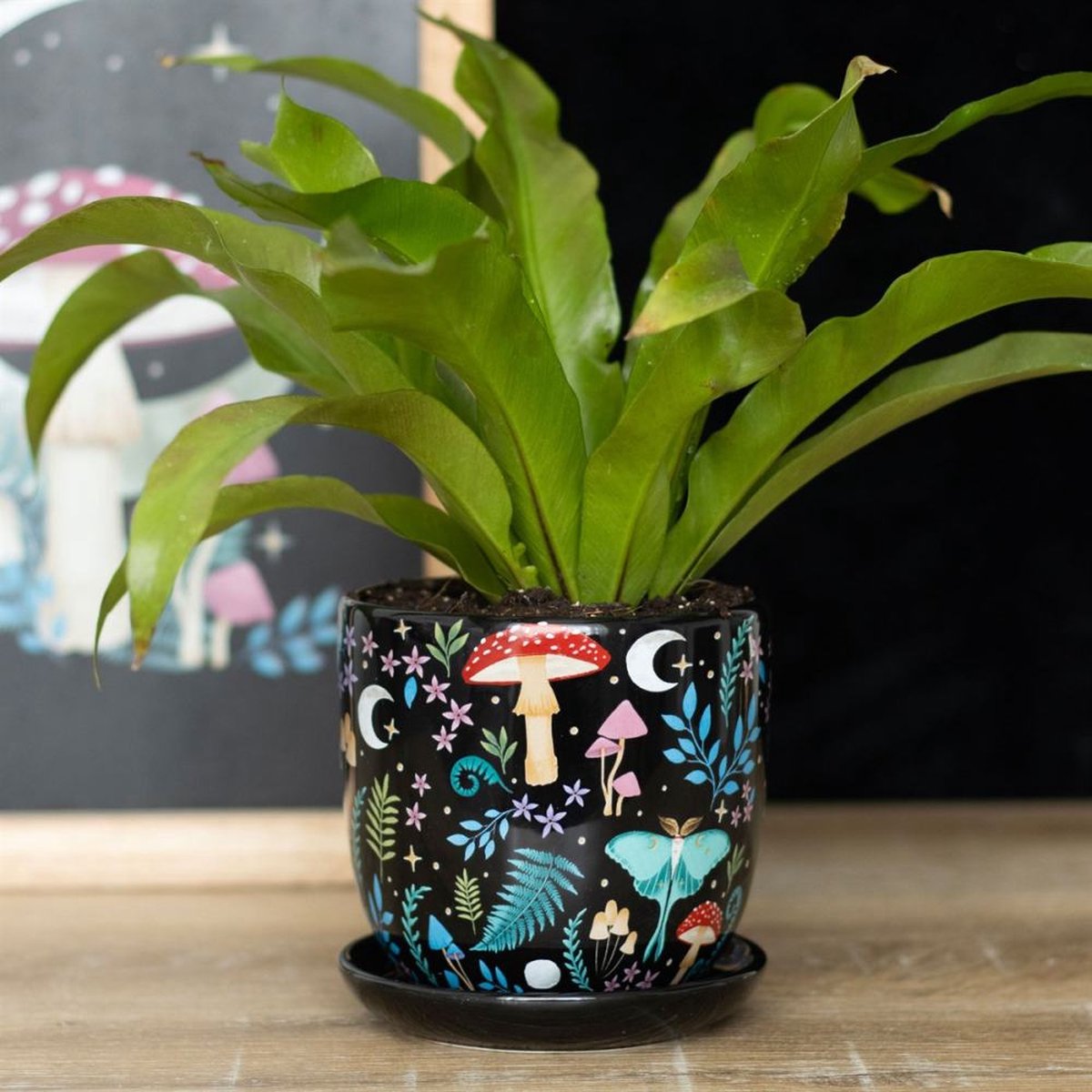 Something Different - Dark Forest Print Ceramic with Saucer Plantenpot - Multicolours