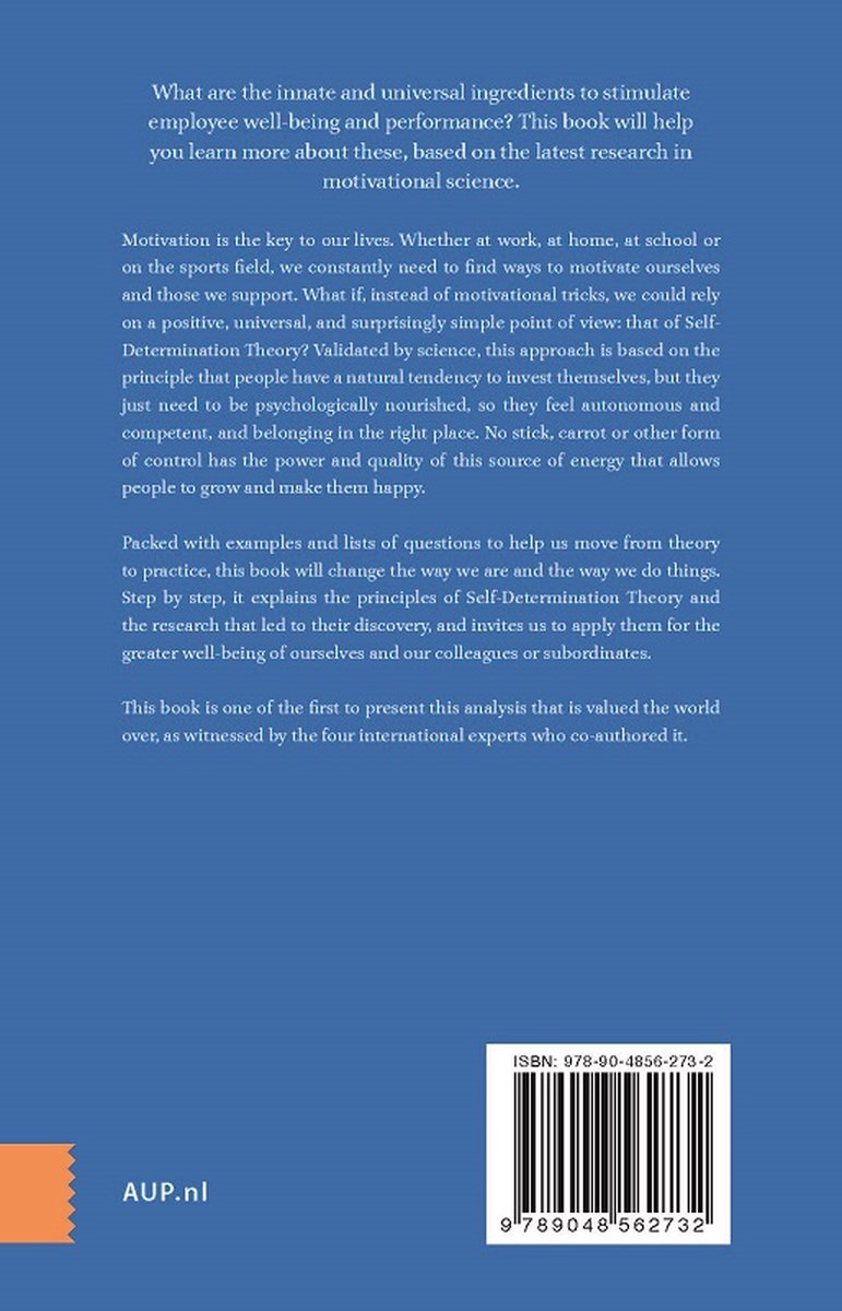 Achterkant van het boek met tekst over werk motivatie. ISBN 978-90-4856-273-2.