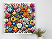 Pixel art bloemen artwork | Bloemenpracht in digitale glorie: een pixelig kunstwerk vol kleur | Kunst - 20x20 centimeter op Canvas | Foto op Canvas