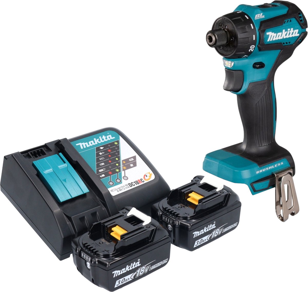 Makita DDF 083 RF accuboormachine 18 V 40 Nm 1/4'' borstelloos + 2x oplaadbare accu 3.0 Ah + lader