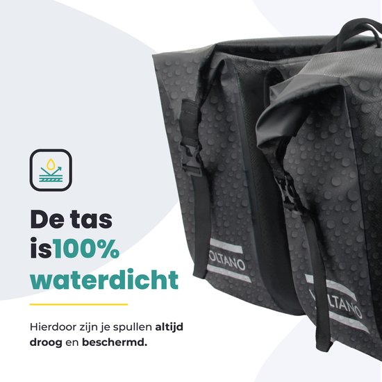 Voltano Dubbele Fietstas Rolltop Urban Black - 48 Liter - 100% Waterdicht - Fietstassen Electrische Fietsen