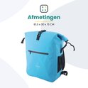 Blauwe fietstas van 61.5 x 30 x 15 cm met rolsluiting en zijvak.