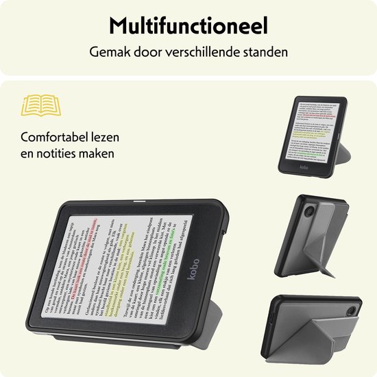 Hoesje Geschikt voor Kobo Clara Colour Hoes Bescherm Hoesje Case Sleep Cover Trifold Met Screenprotector - Hoes Geschikt voor Kobo Clara Colour Hoesje - Grijs van Hoesje  — afbeelding 3