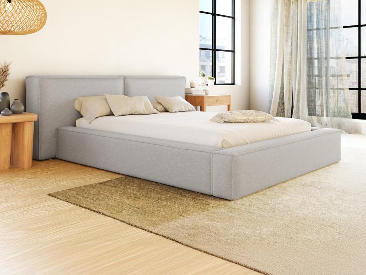 Vente-unique Bed met opbergruimte stof lichtgrijs 160 x 200