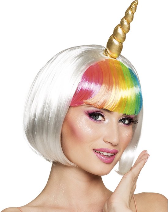 Perruque licorne blanche et arc-en-ciel pour femme - Perruque habillée