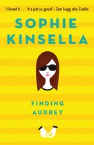 Boek 'Finding Audrey' van Sophie Kinsella, met gele gestreepte kaft en een illustratie van een meisje met zonnebril.