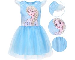 Frozen Elsa Blauw jurk met tule en korte mouwen, meisjesjurk