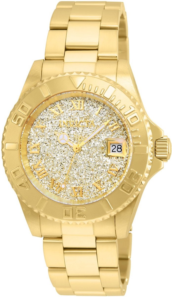 Invicta Angel 22707 Dames Horloge - Waterdicht - Analoog - Quartz Uurwerk - Roestvrij Staal met gouden Wijzerplaat - 40mm