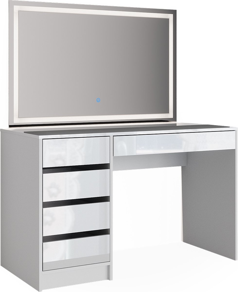 Vicco Kaptafel met licht Sherry, Wit, 120 cm met LED-spiegel