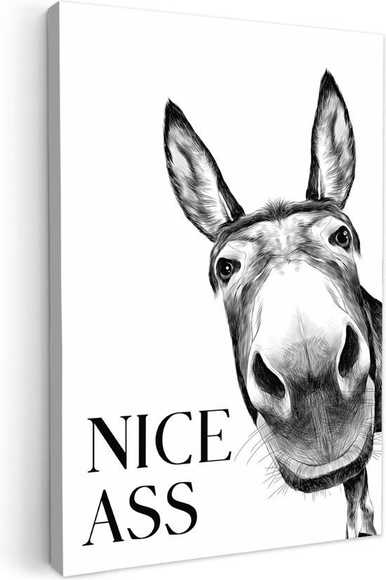 Canvas schilderij 40x60 cm - Wanddecoratie badkamer Quote - Ezel - Dieren - Nice ass - Spreuken - Muurdecoratie WC - Decoratieve accessoires - Toilet muur decoratie - Schilderijen op canvas