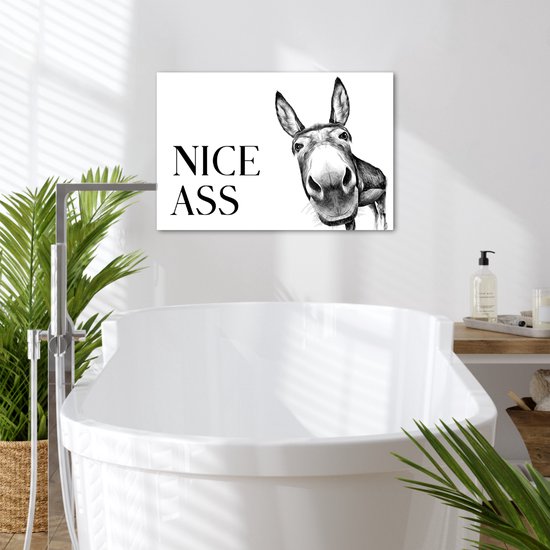 Tableau sur toile 60x40 cm - Décoration murale salle de bain Citation - Âne - Animaux - Nice cul - Dictons - Décoration murale WC - Accessoires décoratifs - Décoration murale Toilettes - Peintures sur toile