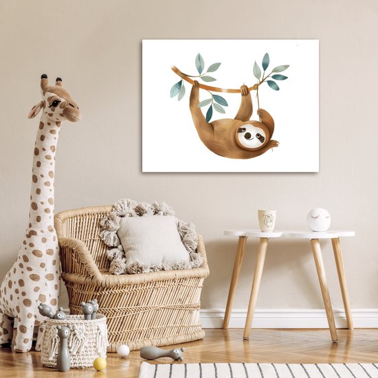 Tableau sur toile 80x60 cm - Décoration murale chambre enfant Paresseux - Animal - Animaux de la jungle - Décoration murale chambre bébé - Décoration chambre garçon et fille - Accessoires Bébé - Peintures