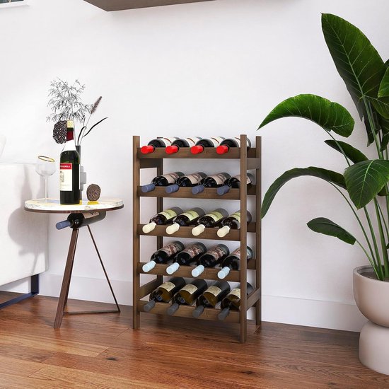 SMIBUY bamboe wijnrek, 20 flessen display houder, 5-tier vrijstaande