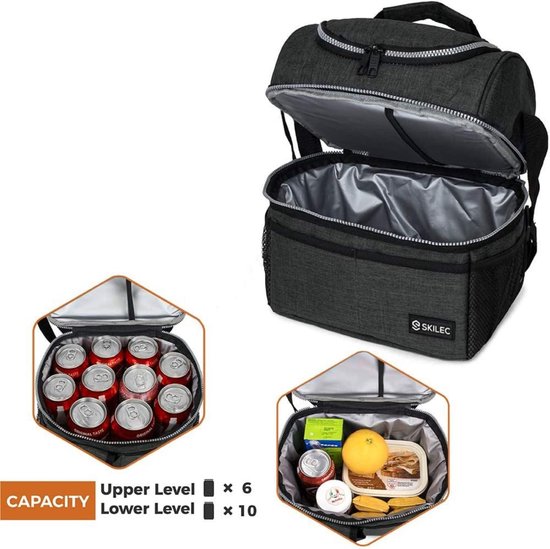 Lunchrugzak, geïsoleerde koelrugzak lunchbox voor mannen vrouwen, RFID-blokkerende laptoprugzak met USB-poort, Zwart, 15.6 inch, Werk