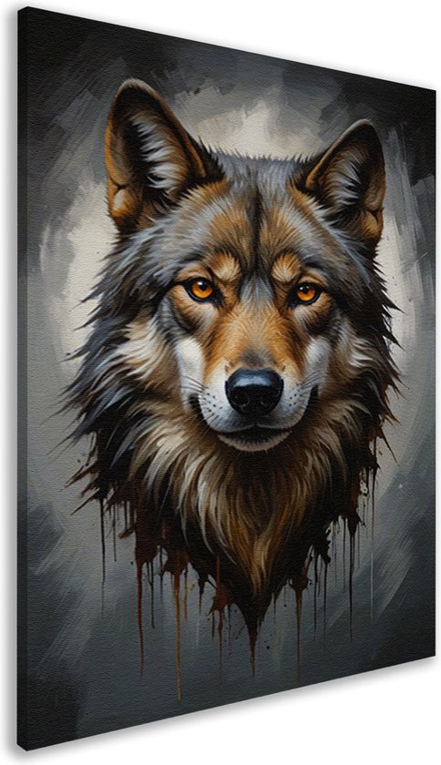 Portrait de loup - Portrait animalier - Décoration murale Fourrure - Décoration murale moderne - Tableau toile salon - Accessoires chambre toile 50x70 cm