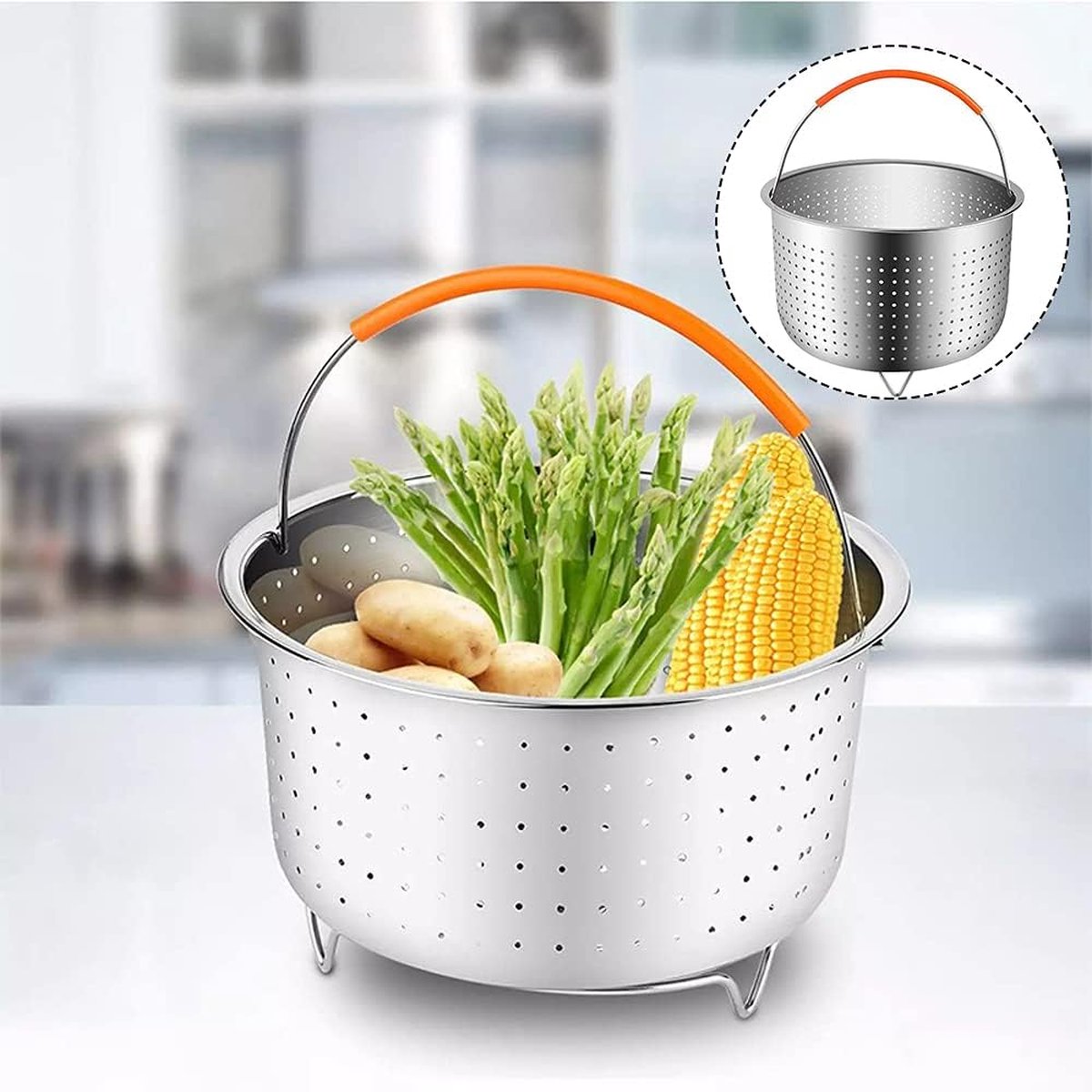 Panier Vapeur Inox 304 Rond 22 Cm - Poignée De Support - Pour Cuisson à La Vapeur, Lavage Fruits - Passoire Multifonction