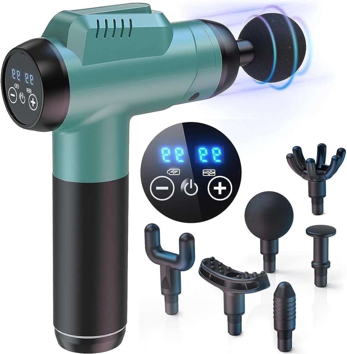 Deep Tissue Massager 99 snelheden Krachtige Percussie Massager met LCD-aanraakscherm Blauwe Handheld Body Massager voor spierpijnverlichting Ontspanningmassage met 6 massagekoppen Massage Gun