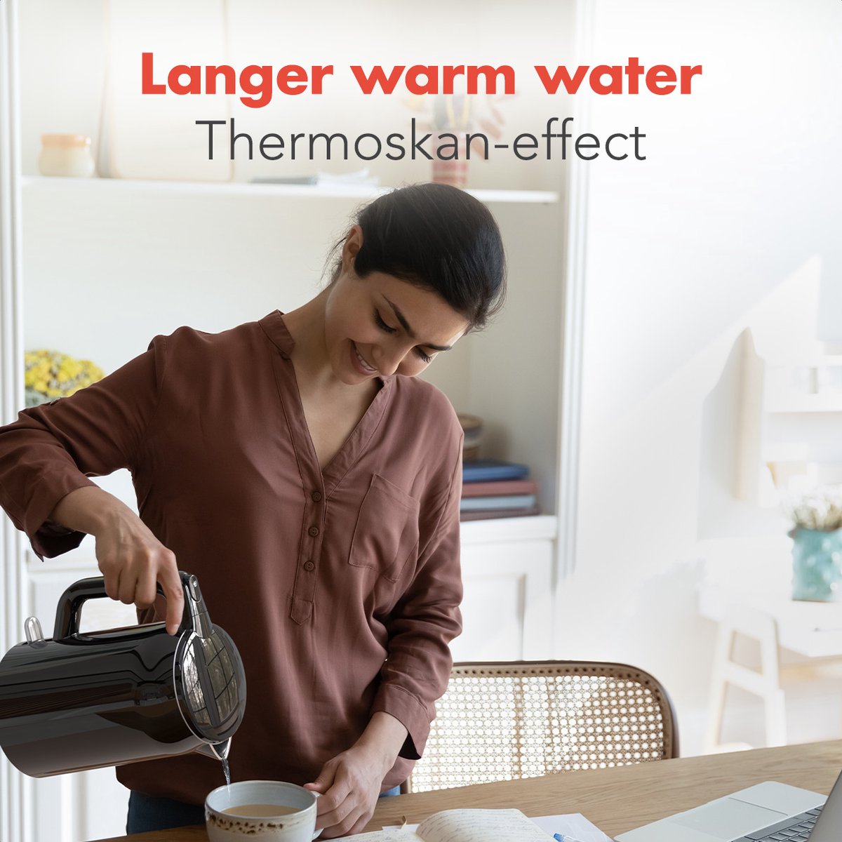 KitchenBrothers Waterkoker - Elektrisch - 1,7 Liter - PFAS- & BPA-vrij - Met Kalkfilter - Dubbelwandig - Cool-touch - Zwart – foto 4