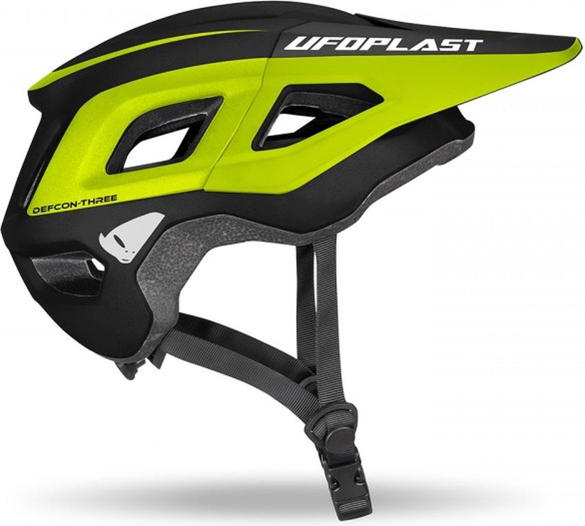 UFO plast Defcon Three - Mountainbike helm - Zwart en neon geel - maat L/XL