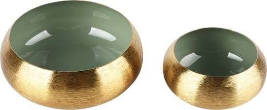 Lot De 2 Photophores Design - Verre Vert Et Métal Doré, Décoration Moderne Chic