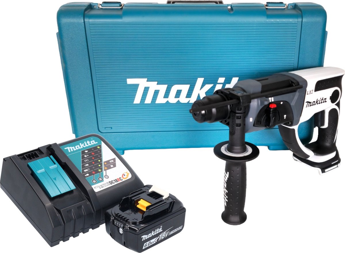 Makita DHR 202 RG1W accu-boorhamer 18 V 20 mm 2,0 J wit + 1x accu 6,0 Ah + oplader + koffer