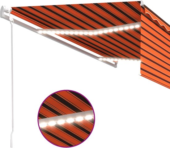 Foto: Vidaxl luifel automatisch rolgordijn led windsensor 5x3 m oranje bruin